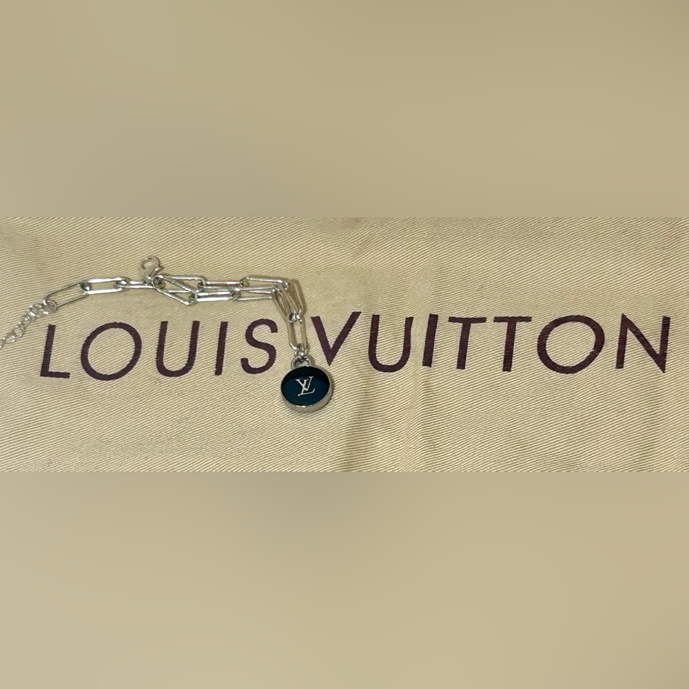 Louis Vuitton Black and Silver Logo Charm Bracelet